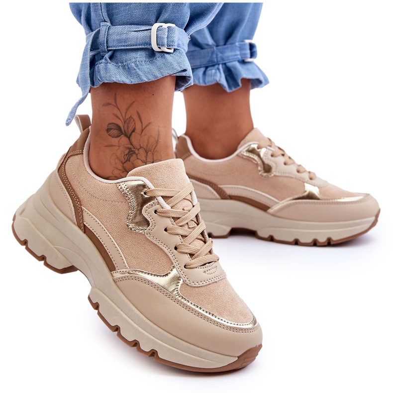 FG2 Iconos de zapatos deportivos de tacón plano con plataforma beige FG2 Iconos de zapatos deportivos de tacón plano con plataforma beige
