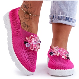 PM1 Zapatillas De Mujer Sin Cordones Con Piedras Fucsia Simple rosa