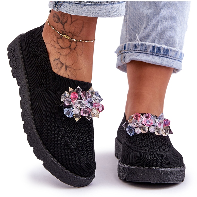 PM1 Zapatillas De Mujer Sin Cordones Con Piedras Black Simple negro PM1 Zapatillas De Mujer Sin Cordones Con Piedras Black Simple negro