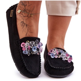 PM1 Mocasines De Ante De Moda Con Adornos Negro Delima