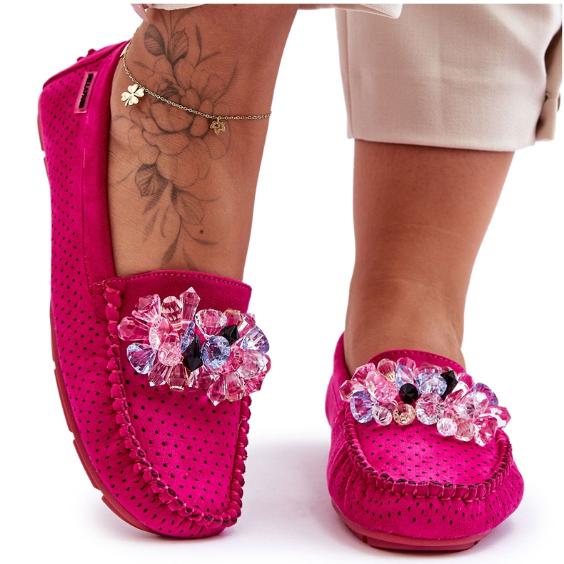 PM1 Modernos mocasines de ante con adornos delima fucsia rosado PM1 Modernos mocasines de ante con adornos delima fucsia rosado