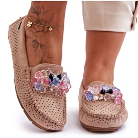 PM1 Mocasines Trendy De Ante Con Adornos Beige Delima