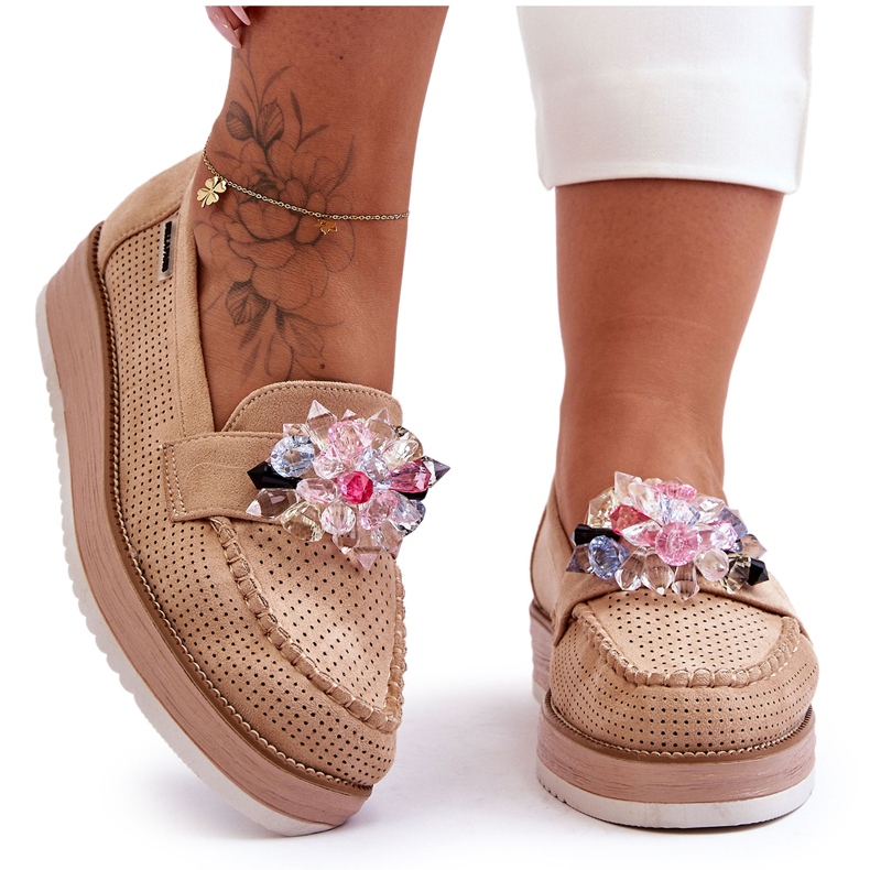 PM1 Mocasines Mujer Plataforma Piedras Beige Elonore