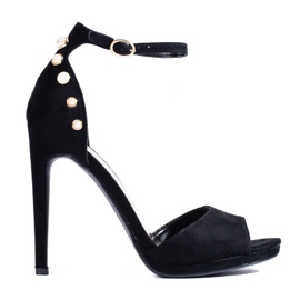 Sandalias de tacón alto en ante negras de Shelovet negro Sandalias de tacón alto en ante negras de Shelovet negro