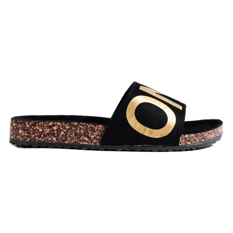 Chanclas negras con letras doradas en la gorra Shelovet negro