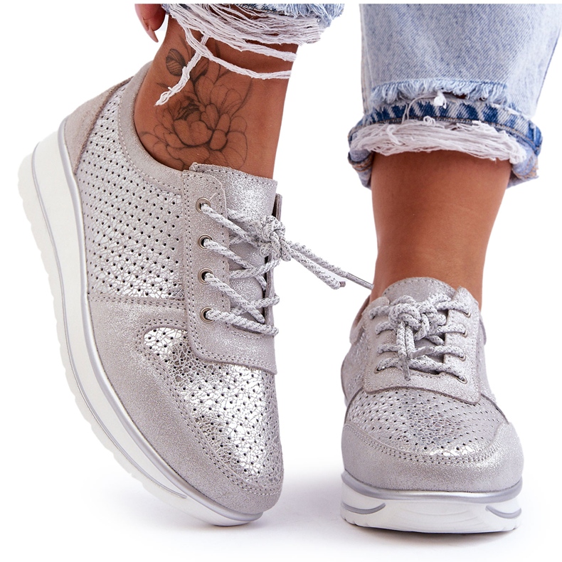 Deportivas Piel Con Perforación S.Barski AL22246 Plata