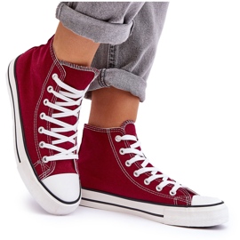 FR1 Sneakers Mujer Clásicas Altas Burdeos Remos rojo
