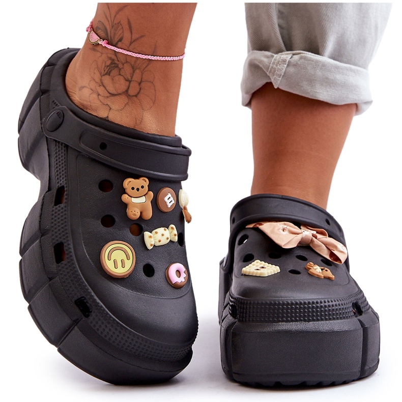 Chanclas De Espuma Para Mujer Crocs Con Adornos Black Marlett negro