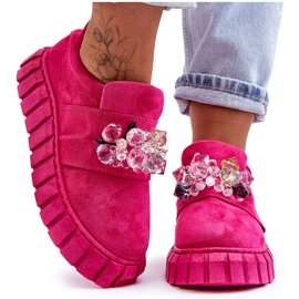 PS1 Zapatos deportivos de moda sin cordones con decoración de deseo fucsia rosa