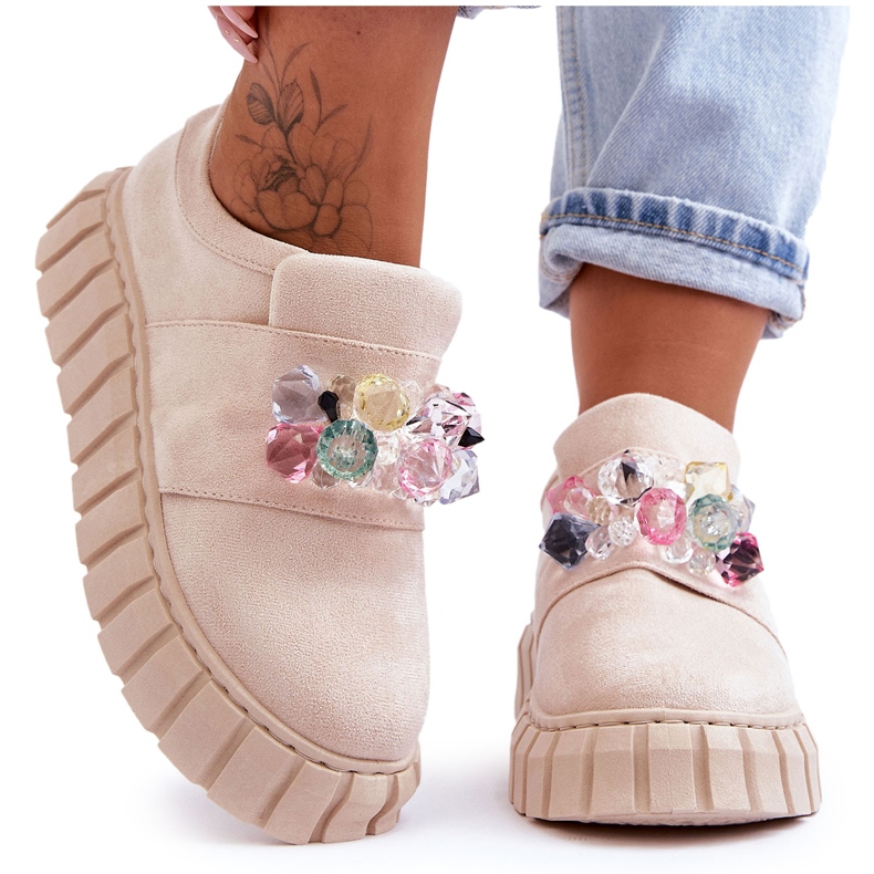 PS1 Zapatos deportivos de moda sin cordones con decoración Beige Desire