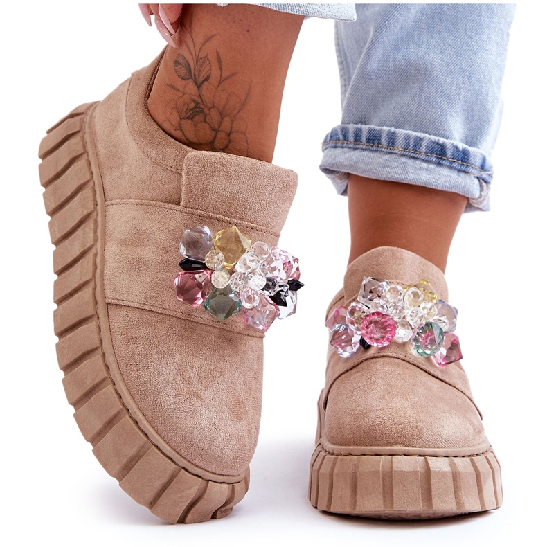 PS1 Zapatillas Deportivas Sin Cordones A La Moda Con Decoración Beige Oscuro Desire PS1 Zapatillas Deportivas Sin Cordones A La Moda Con Decoración Beige Oscuro Desire