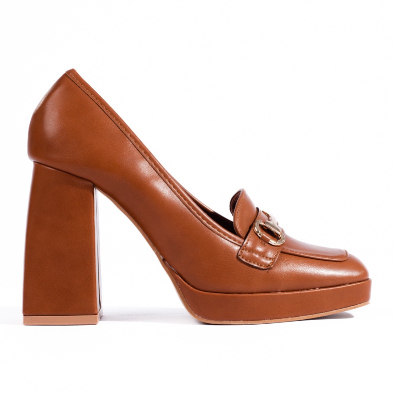 Zapatos de salón marrones con tacón de bloque de Shelovet marrón