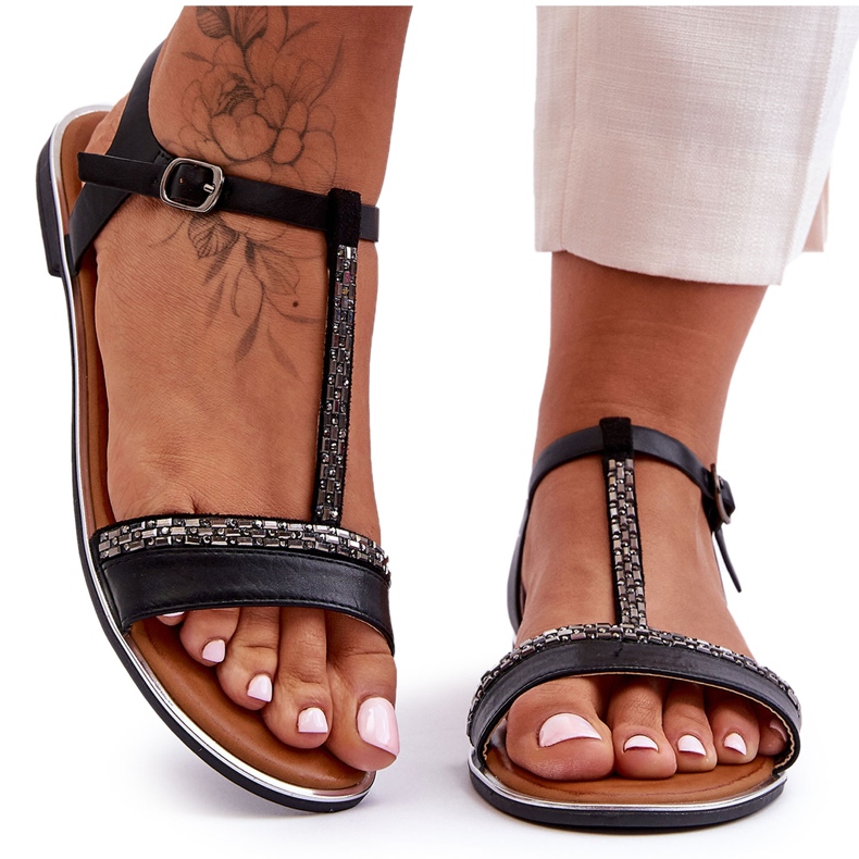 Negro Sandalias de mujer Penna con circonitas cúbicas