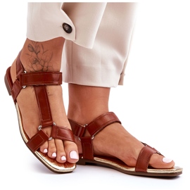 Camel Lissa Sandalias planas de mujer con velcro marrón