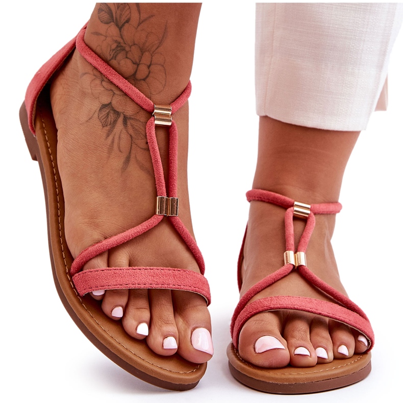 Sandalias planas de mujer Coral Coral con cremallera rojo
