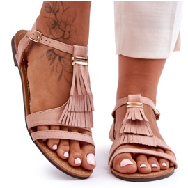 Sandalias Planas De Ante Con Borlas Rosa Claro Viva