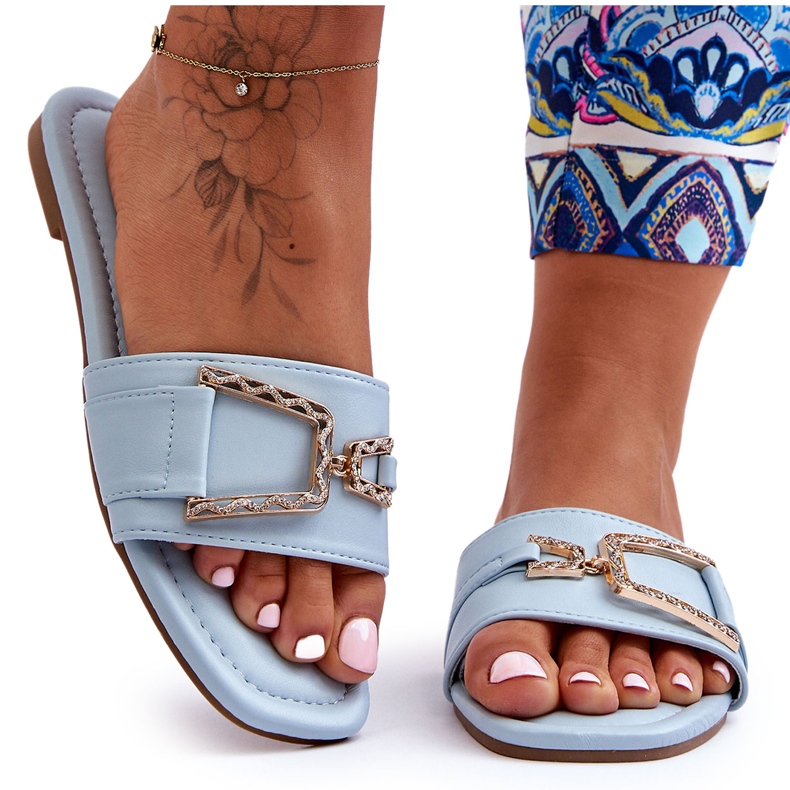 Pantuflas De Mujer Con Adornos Impresionante Azul Clásico