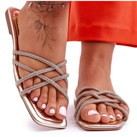 Pantuflas De Mujer Con Rayas Y Strass Golden Leomi dorado