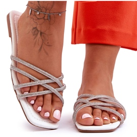 PG1 Sandalias Mujer Con Rayas Y Strass Blanco Leomi