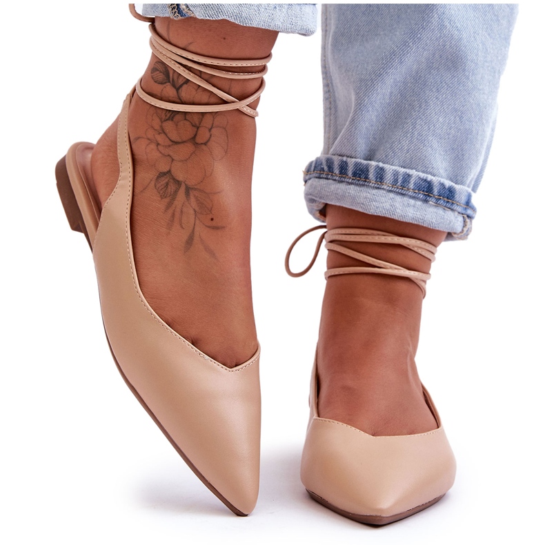 PG1 Bailarinas Lilly Ann con cordones para mujer beige PG1 Bailarinas Lilly Ann con cordones para mujer beige