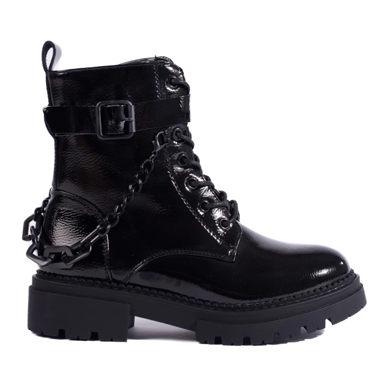 Botas de trabajo lacadas en negro con cadena Shelovet