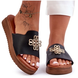 PG1 Pantuflas De Mujer Con Plataforma Azera Negras Con Adorno negro