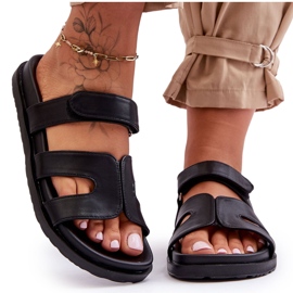 Chanclas Mujer Clásicas De Piel Con cierre adhesivo Negras Amedon negro
