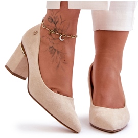 Zapatos de salón clásicos de ante con tacón alto y adorno Derren en beige claro