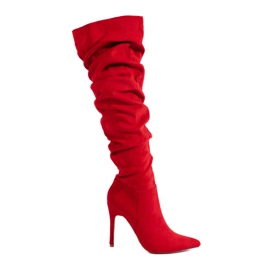 Botas de tacón de mujer en ante rojas de Shelovet rojo