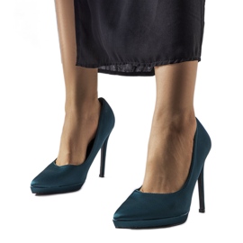 Zapatos de tacón de satén verde oscuro de Silje