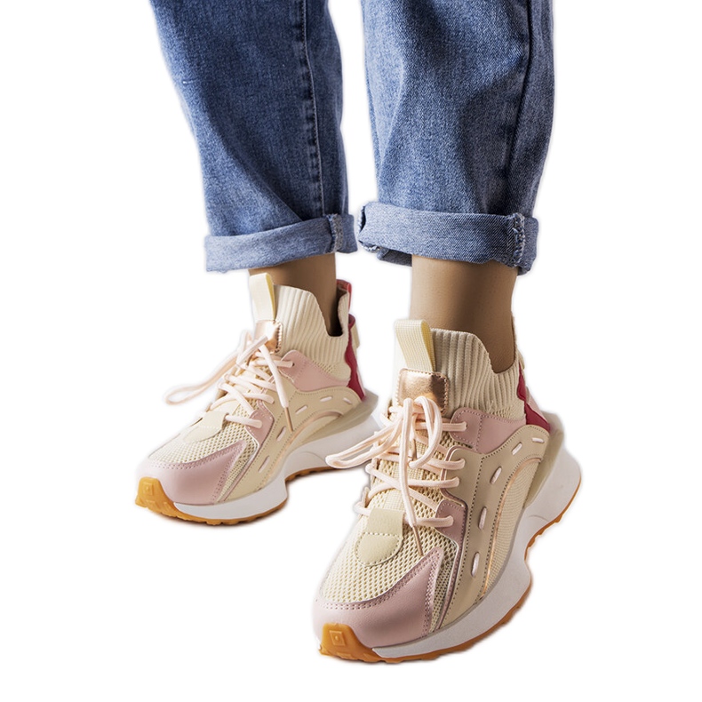 Inna Zapatillas en tejido beige y rosa de Begins