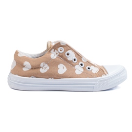 SHELOVET Zapatillas slip-on beige para niña 3F corazones