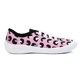 SHELOVET Zapatillas deportivas sin cordones para niños con estampado de leopardo rosa 3F