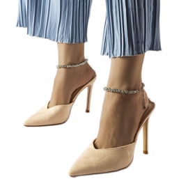 Zapatos de tacón Claude beige con pedrería
