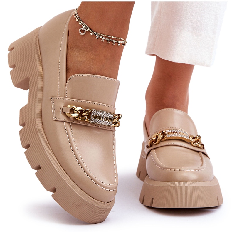PS1 Mocasines Clásicos Sobre Una Plataforma Gruesa Beige ¡Atrápame!