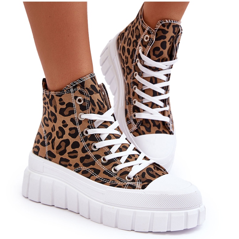 PS1 Zapatillas Altas Mujer Estampado Leopardo Marrón Florensi