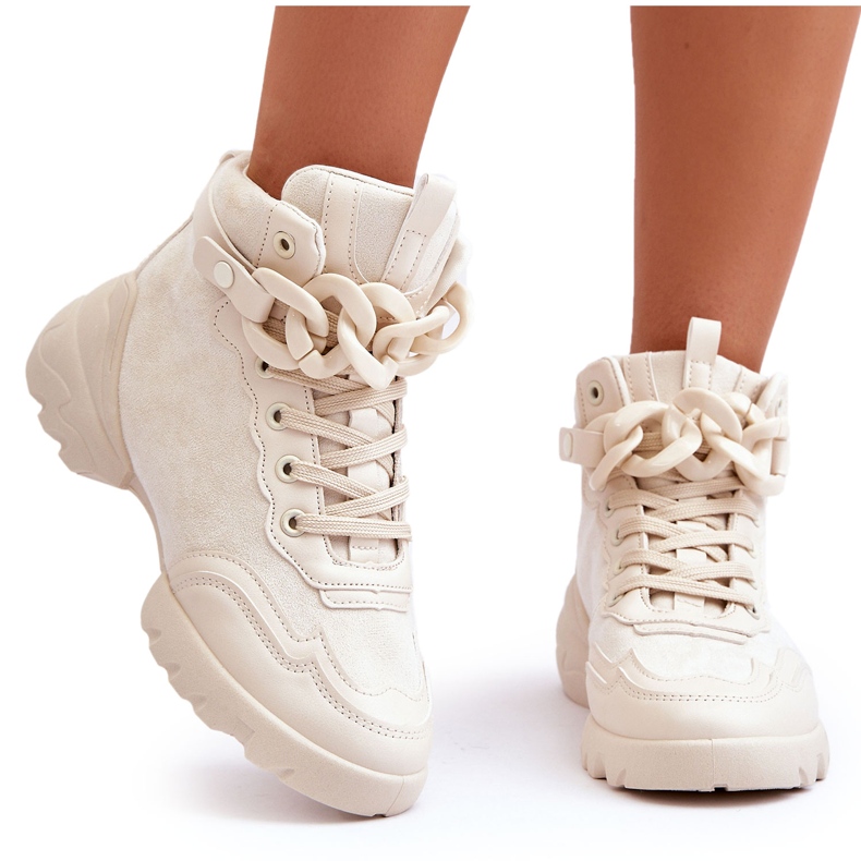 PS1 Deportivas Mujer Ante Con Cadena Beige Tymagio