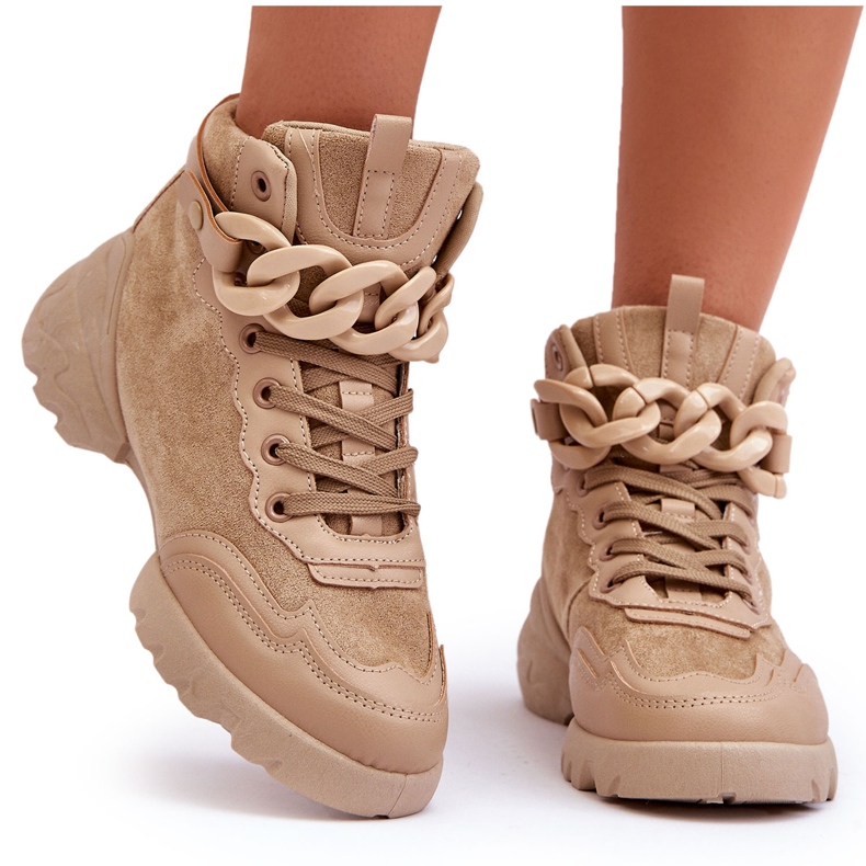 PS1 Deportivas Mujer Ante Con Cadena Beige Oscuro Tymagio