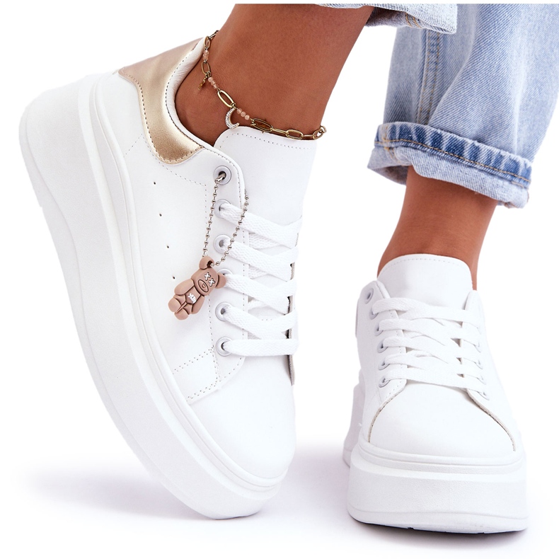 PS1 Zapatos Deportivos De Mujer En Una Plataforma Masiva Blanco Y Dorado Mariell