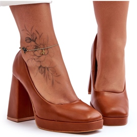 Zapatos De Tacón Grueso Camel Rosalía De Cuero marrón