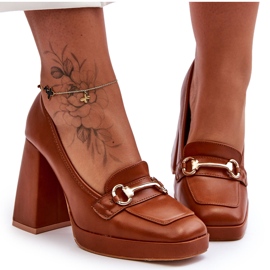 Zapatos de tacón de cuero Camel Rouse de moda marrón