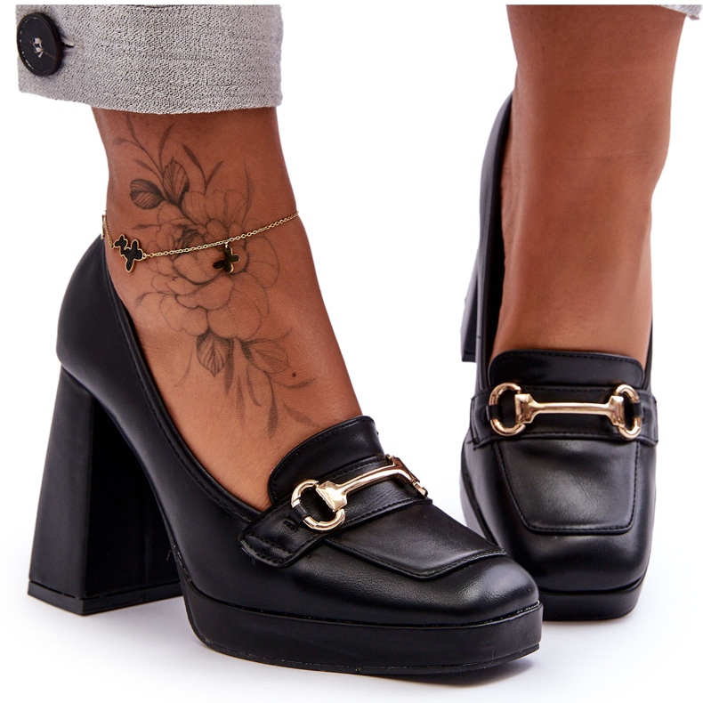 Zapatos de tacón de cuero de moda Black Rouse negro