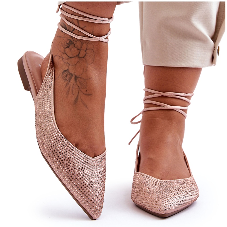 PG1 Bailarinas De Mujer Con Cordones Beige Tachonado Jange