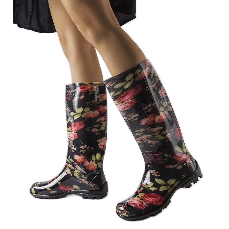 Botas altas negras con rosas Pimen blanco
