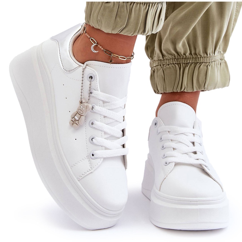 PS1 Zapatos Deportivos De Mujer En Una Plataforma Masiva Blanco Y Plata Mariell