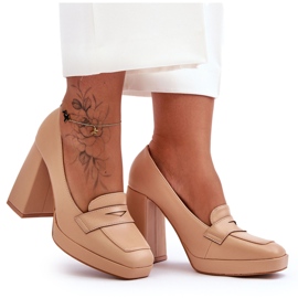 Zapatos De Salón Alisa De Piel Con Tacón Alto Desnudo beige