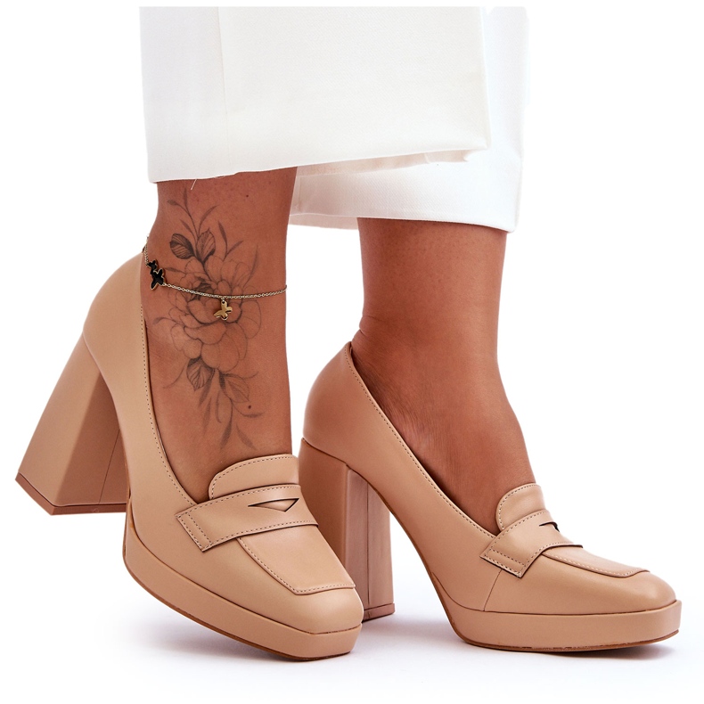 Zapatos De Salón Alisa De Piel Con Tacón Alto Desnudo beige