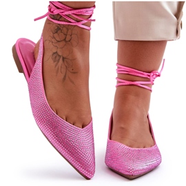 PG1 Bailarinas De Mujer Con Cordones Adornadas Con Tachuelas Pink Jange rosa