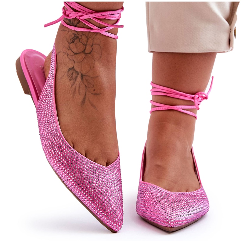 PG1 Bailarinas De Mujer Con Cordones Adornadas Con Tachuelas Pink Jange rosado