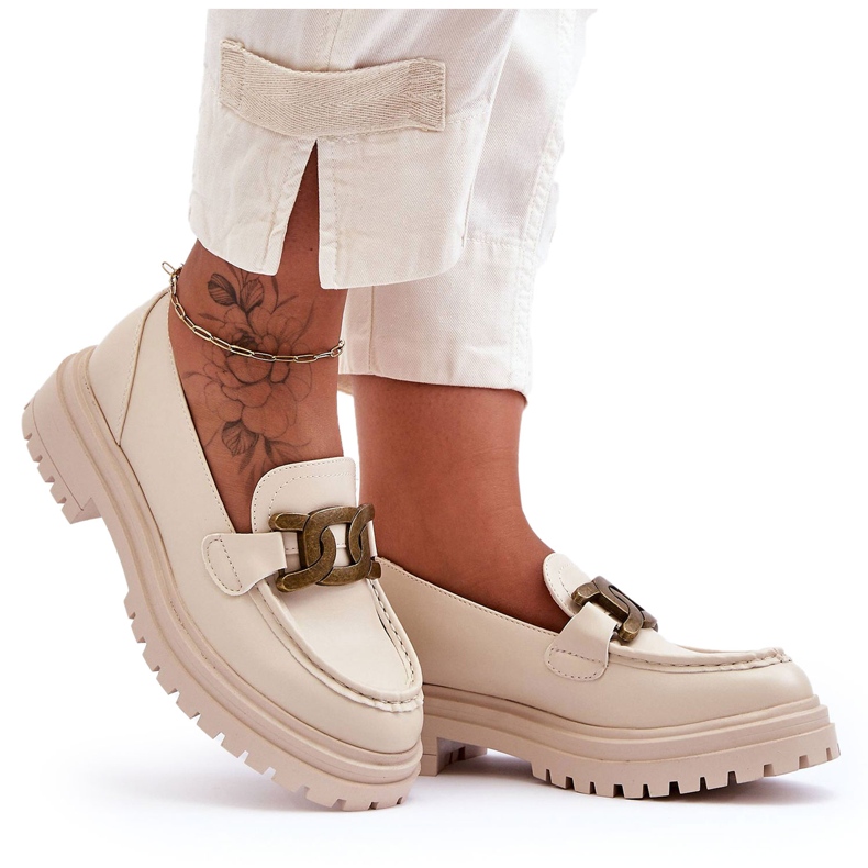 PG1 Mocasines De Mujer En La Plataforma Con Decoración Beige Ameg